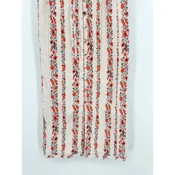 Anthropologie Slim Scalloped Corset Dress Floral Striped Belted Button Slit Midi - Picture 8 of 14